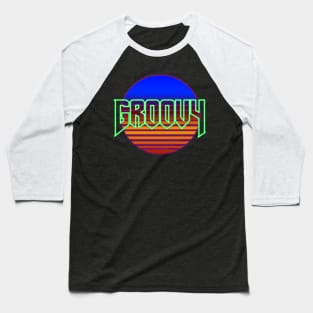 Groovy Doom Vaporwave Outrun Sun Baseball T-Shirt